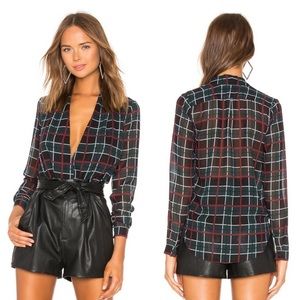 Lovers + Friends Forest Green Plaid Blouse XS